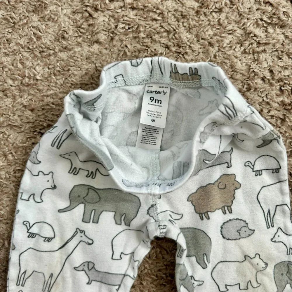 Carters Baby Boy 9M Animal Print Pants and‎ Blanket Set White Grey Tan Safari